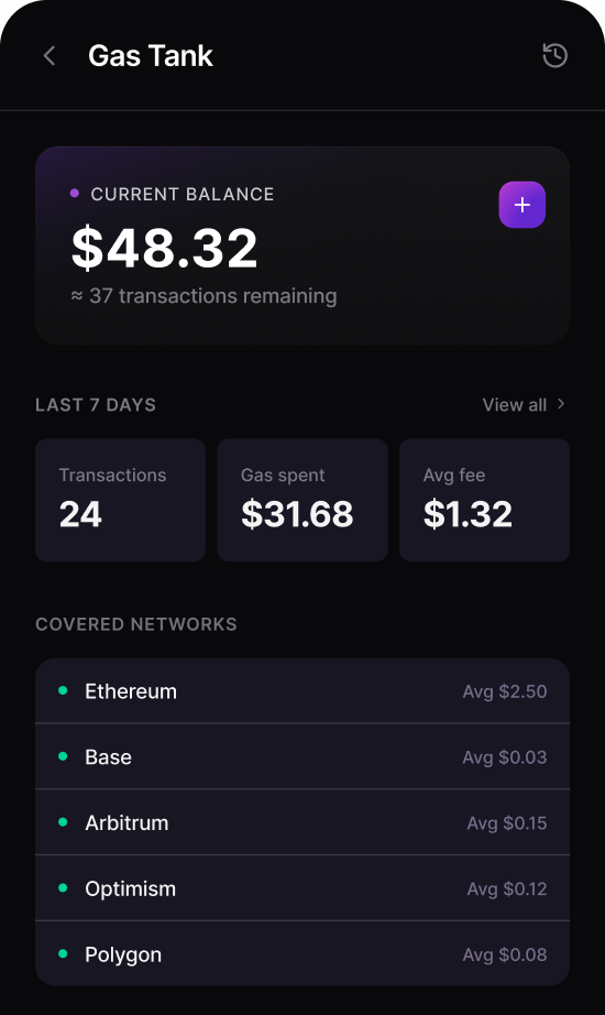 Gas Tank wallet interface